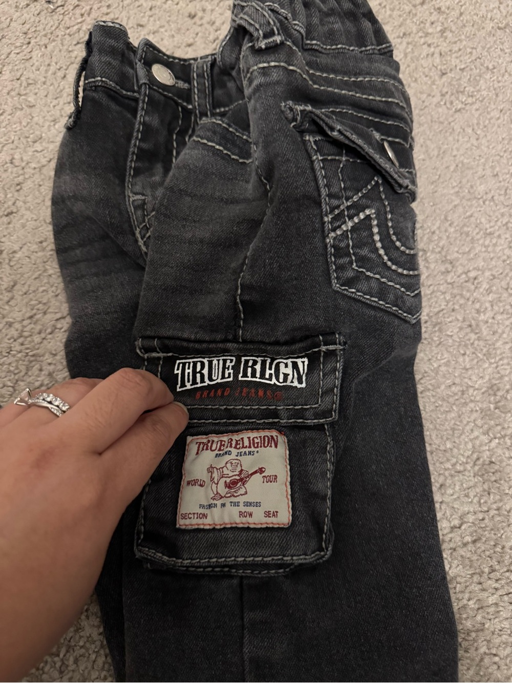 True Religion Kids' Black Cargo Jeans Size 3T - Picture 6 of 6